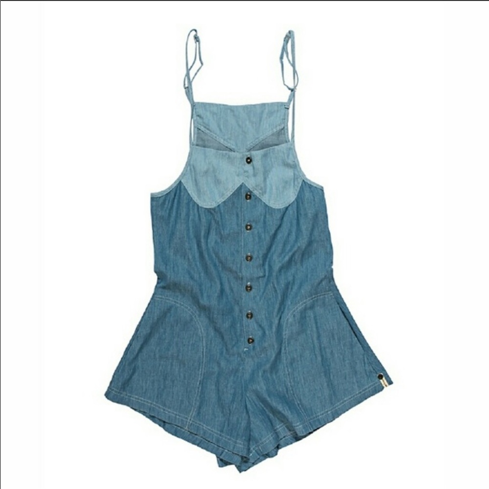 ONE X TEASPOON Denim Romper Short Tall Small - Picture 2 of 8
